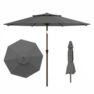 Tobeos 10 FT Outdoor Patio Umbrella, 2 Tiers Market Table Umbrella with 8 Sturdy Ribs, Push Button Tilt and Crank, UPF50+ UV Protection for Deck, Pool, Garden and Backyard, Gray