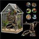 Jumping Spider Enclosure (5" *5" *8") Warp-Proof Seamless Acrylic Tarantula Terrarium with Magnetic Door & Feeding Hatch for Praying Mantis,Snail,Hermit Crabs,Reptile(Includes Decorative Accents)