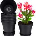 homenote Pots for Plants, 8 Pcs 7.5 Inch Plastic Planters with Multiple Drainage Holes and Tray - Plant Pots for All Home Garden Flowers Succulents, Matte Black