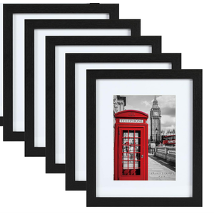 PEALSN 8x10 Picture Frame Set of 5, Display Picture 5x7 with Mat or 8x10 Without Mat, Black Woodgrain