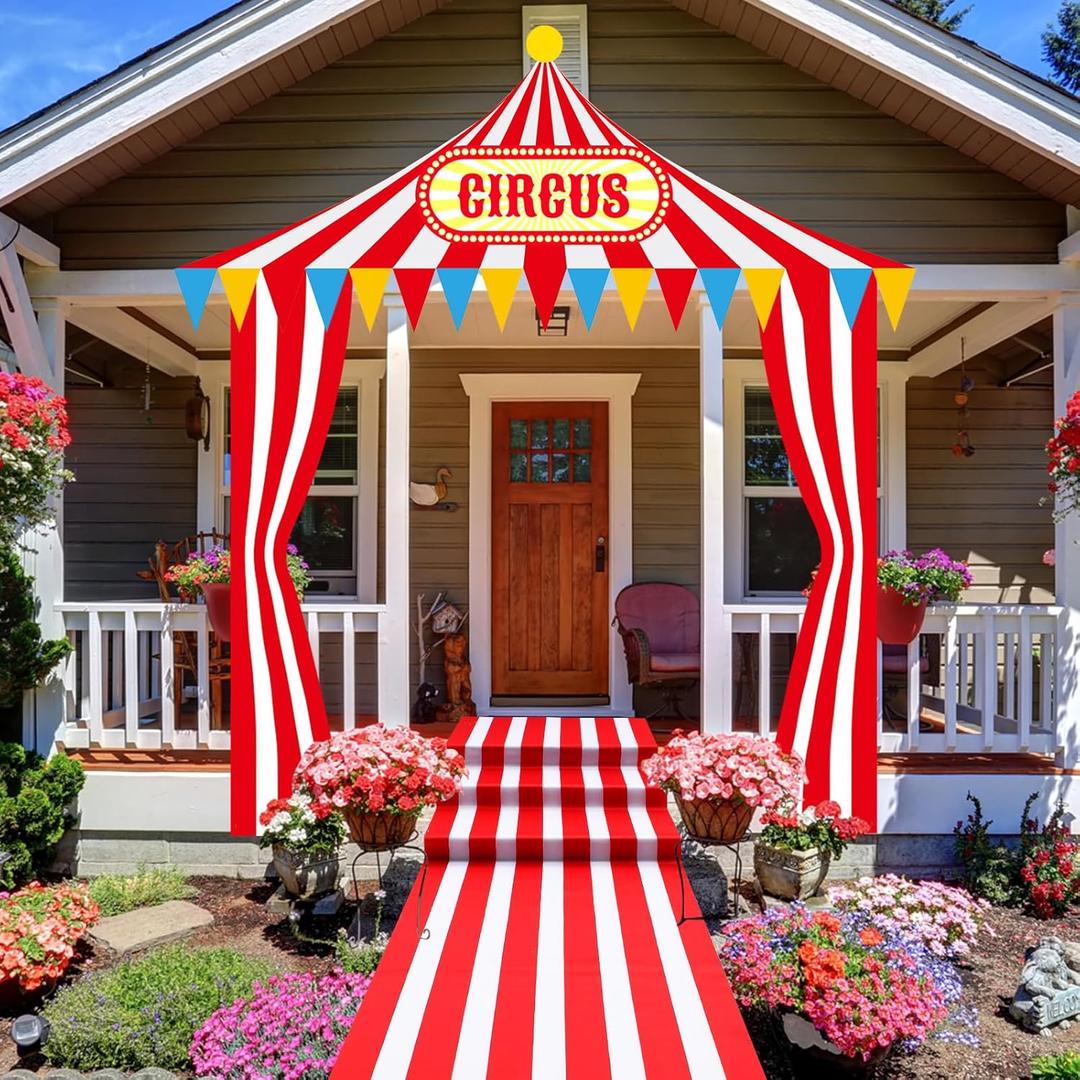4 Pcs Carnival Circus Tent Decorations Carnival Entryway Door Party Decor Awning Hanging Banner Aisle Runners Supply for Circus Theme Birthday Celebration(Stylish)