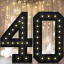 4FT Marquee Light Up Numbers, Black Giant Marquee Number Big Mosaic Number for 40th Birthday Party Decorations Backdrop 40 Anniversary Decor, Pre-Cut Frame Large Number 40