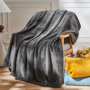 NEWCOSPLAY Super Soft Twin Blanket Dark Grey Premium Silky Flannel Fleece Leaves Pattern Lightweight Bed Blanket All Season Use (Dark Grey, Twin(60"x80"))