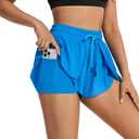 Flowy Running Shorts for Women Workout Athletic Gym Yoga Butterfly Skirt with Pockets Spandex Cute Clothes Summer (Blue, L)