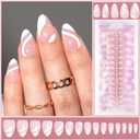 White French Tip Press on Nails Maigitur Medium Almond French Nail Tips Pink Bed 120Pcs Gel Nail Tips Swirl Strip Press on Nails in 15 Sizes Reusable Fake Nails for Women Girls Manicure
