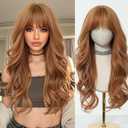 Esmee Long Wavy Strawberry Blonde with Fringe Wigs for Women Natural Synthetic Heat Resistant Hair Curly Wig for Party Daily Use