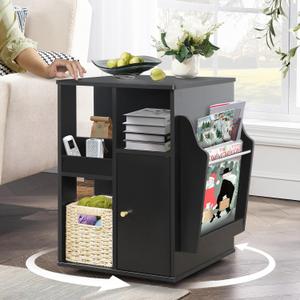 Square Rotating End Table with Storage, 16"D x 16"W x 23.3"H, Black