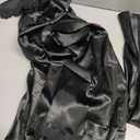 Women's Silk Pajama Sets Satin Robe with Nightgown 2 Piece Sleepwear Sexy Lace Cami Nightwear Kimono Bridesmaid Robes (Medium, Black)