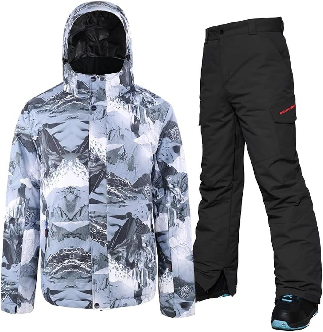 YEEFINE Men's Ski Suit Waterproof Snowsuit Winter Ski Jacket and Pants Set Outdoor Warm Snow Snowboard Suit (Medium, C4+black)