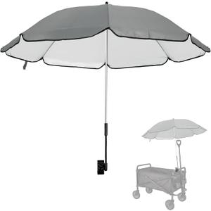 UPF 50+ Wagon Umbrella with Universal Clamp, Adjustable Lounge Wagon Umbrella Attachment, Lightweight for Easy to Carry, Portable Clamp on Camping or Beach Chair, Stroller, Golf cart, Gray