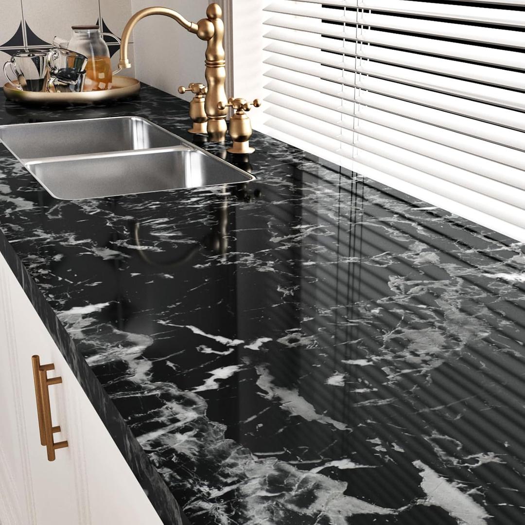 Black Marble Contact Paper for Countertops Peel and Stick Wallpaper Self Adhesive Contact Paper for Cabinets Marble Countertop Vinyl Waterproof Wallpapers for Bathroom Kitchen Backsplash 24''x118''