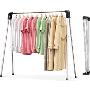 APEXCHASER Clothes Drying Rack Foldable, 55 Inch Laundry Rack Indoor Outdoor with Travel Friendly Design, Collapsible for Home, Camping, RV Use, Silver
