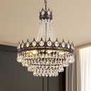 7PM French Empire Crystal Chandeliers, Vintage Crystal Chandelier, Antique Bronze Chandelier, Rustic Farmhouse Ceiling Light Fixture for Dining Room Bedroom Living Room Kitchen Foyer, W 24"