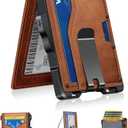 Wallet for Men, Minimalist Slim Mens Wallet with Money Clip, RFID Blocking Smart Pop Up Card Wallet with ID Window, Compact Bifold Wallet, Metal Aluminum Credit Card HolderBrown