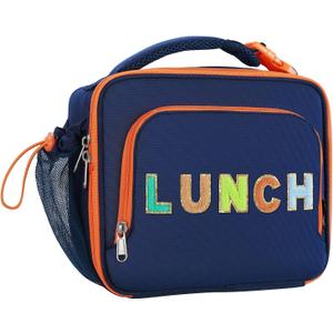 Amersun Kids Insulated Lunch Box- Water-Resistant, Reusable Cute Lunch Tote Bag with Water Bottle Holder & Multi-Pocket-Ideal for Ages 3+ Girls, Boy, School,Travel-Dark Blue
