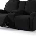 VANSOFY Recliner Loveseat Cover with Middle Console Stretch Reclining Sofa Slipcover for 2 Seat Jacquard Reclining Couch Sofa Covers Furniture Protector with Elastic Straps Bottom (Black)