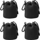 Camera Lens Bag, 4 Pack Protective Neoprene Lens Pouch with Drawstring & Carabiner, Lens Case for DSLR Camera Lens(S/M/L/XL) (S 4pcs)
