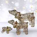 Lighted Christmas Decorations Outdoor Rattan Polar Bear 3-Piece - HOYECHI Polar Bear Family with 140 LED Lights, Zip Ties, Ground Stakes for Front Yard, Lawn - Rattan/Brown