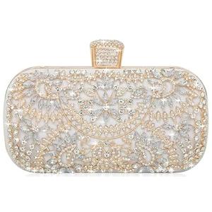 Covelin Women's Rhinestone Decorated Evening Bag, Tote Shoulder Crossbody Handbag with Chain White
