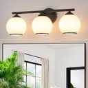 Mecgirn Milk Glass Bathroom Vanity Light Over Mirror, 3 Light Matte Black Bathroom Light Fixtures with Frosted Globe Glass Shade, Modern Vanity Lighting Wall Mounted