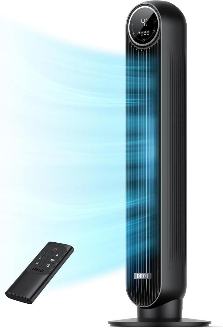 DREO Tower Fan for Bedroom, 2026 Upgraded DC Motor, 28ft/s High Velocity, 20dB Ultra Quiet Standing Fan, 8 Speeds 4 Modes, 90° Oscillating Bladeless Fan for Indoors, Floor Fans with Remote, Black, 36 Inch