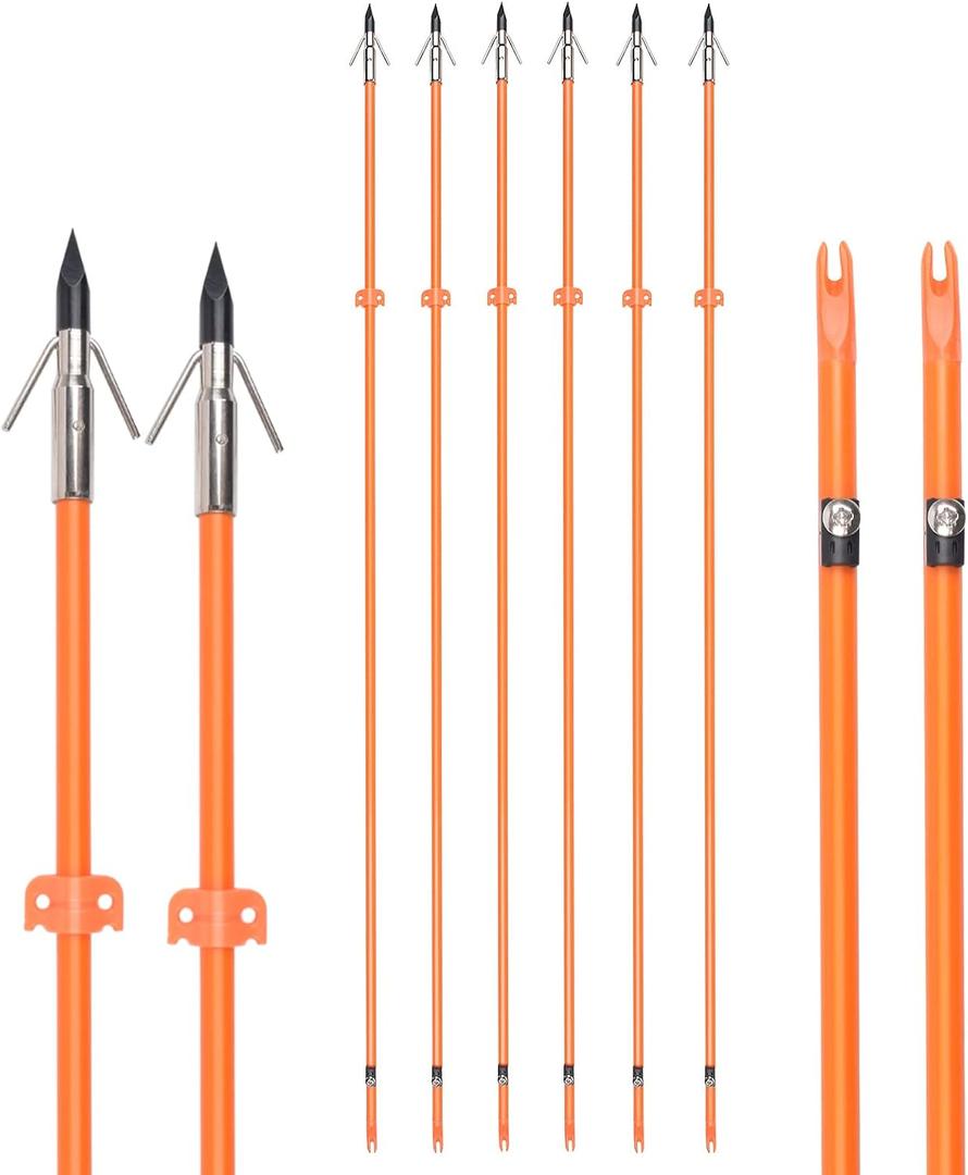 GPP 32 inches Bowfishing Arrows Fish Hunting Solid Fiberglass Shaft with Broadheads and Safty Slides for All Bows Fishing Huntings