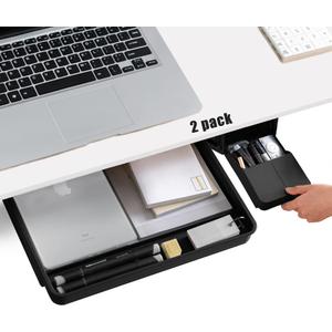 Under Desk Drawer Storage Organizer - 2 Pack (Large and Small) Black - (Please Note - Drawer Size/No Lip Under Desktop) - 2 Installation Methods (Screw or Adhesive)