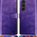 SUANPOT for Samsung Galaxy S24 FE Wallet case with RFID Blocking Credit Card Holder,Flip Book PU Leather Protective Cover Women Men for Samsung S24 FE Phone case Purple