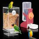 Bird Water Dispenser, Automatic Bird Feeder for Cage,No Mess Bird Feeder, Parakeet Seed Container Food Feeder Drinker for Cage, Parrot Feeder Cage AccessoriesCockatiel Canary Lovebirds Budgies (Red)