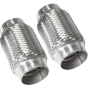2.5 inch Exhaust Flex Pipe, 2.5" x 3.3"w, Stainless Steel Heavy Duty Double Braid Exhaust Flex Tube, 6" Overall Length, 2 Pack