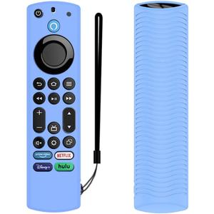 Voice Remote Cover, Silicone Remote Case Compatible with Insignia Firetv Omni Series or TV 4-Series, Lightweight Anti Slip Shockproof Remote Cover Case with Lanyard (Blue Glow)