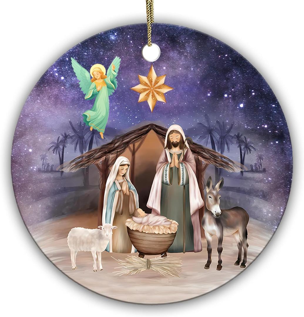 Nativity Scene Christmas Ornament Holy Family with Baby Jesus, Mary & Joseph Under Star of Bethlehem Religious Christian Xmas Tree Decoration Gift for Faith & Church Families