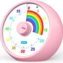 Visual Timer for Kids, 60-Minute Countdown Timer for Classroom Office Kitchen, Desk Timer Kids Time Management Tools with Silent Operation, Pomodoro Time Rainbow Pattern(Pink)