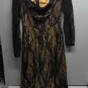 OYOANGLE Women's Floral Lace Slit Back Fishtail Long Dress Square Neck Cocktail Bodycon Dresses (Large, Black)