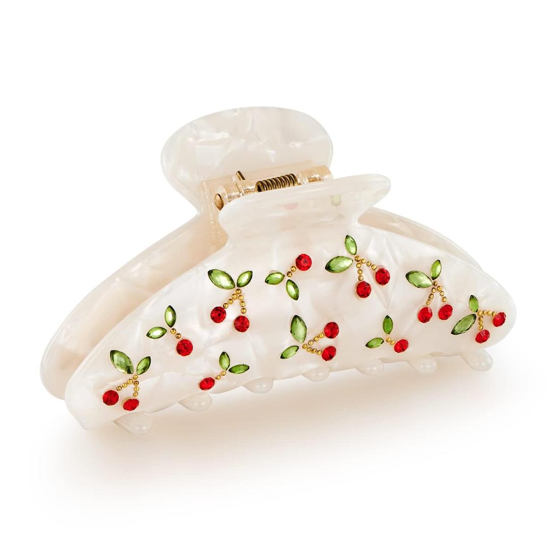LILIE&WHITE Acrylic Hair Clips Claws For Women With The Rhinestone Pattern In Red Cherry Shape Hair Clip For Thick Hair Hair clips for styling sectioning 1PC (HC21221A)