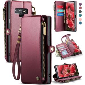 Defencase Compatible with Galaxy Note 9 Case Wallet with RFID Blocking Card Holder for Women Men, PU Leather Magnetic Snap Flip Zipper Strap Phone Case Fit for Samsung Galaxy Note 9, Wine Red