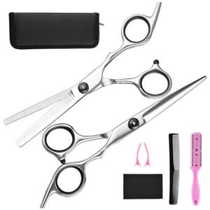 Hair Cutting Scissors Thinning Shears- Fcysy Professional Barber Sharp Hair Scissors Hairdressing Shears Kit with Haircut Accessories in Leather Case for Cutting Styling Hair for Women Men Pet- 7 Pcs (Black)