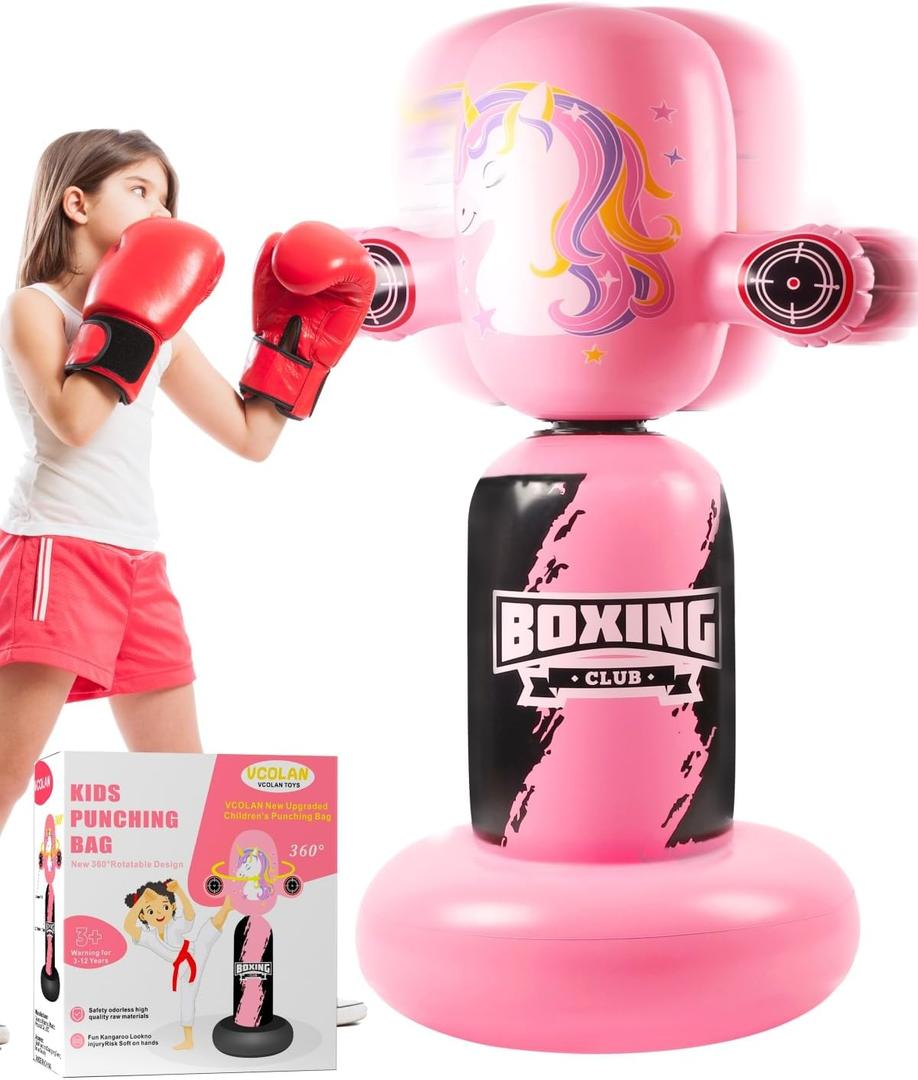 Punching Bag for Kids,New Upgraded 360Rotating Kids Punching Bag,Inflatable Boxing Bag Toy for Boys Girls, Christmas Birthday Gift for Kids Age 3-12 (48", Pink)