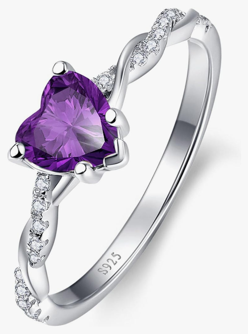 Yaresul 1.25ct Womens Heart Promise Ring, 925 Sterling Silver Heart Cut Created Emerald/Sapphire/Amethyst/Ruby/Cubic Zirconia/Opal Twisted Vine Engagement Ring for Women Size 7