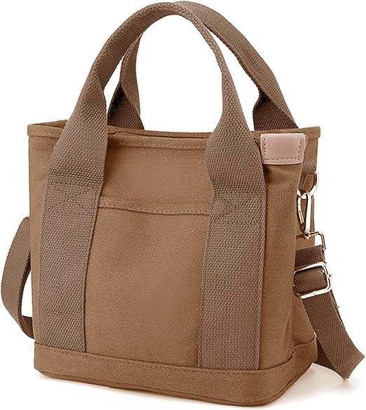Small Tote Bag with Zipper, 2024 Canvas Multi-Pocket Crossbody Bag Shoulder Bag Satchel Hobo Bag Messenger Bag (Large, Brown)