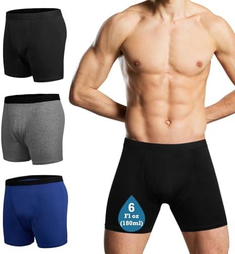 Reusable Incontinence Underwear for Men, Washable Boxer Briefs Protection, Leak Proof Adult Male Diapers for Urinary Absorbency (Mix 3pcs, XXXX-Large)