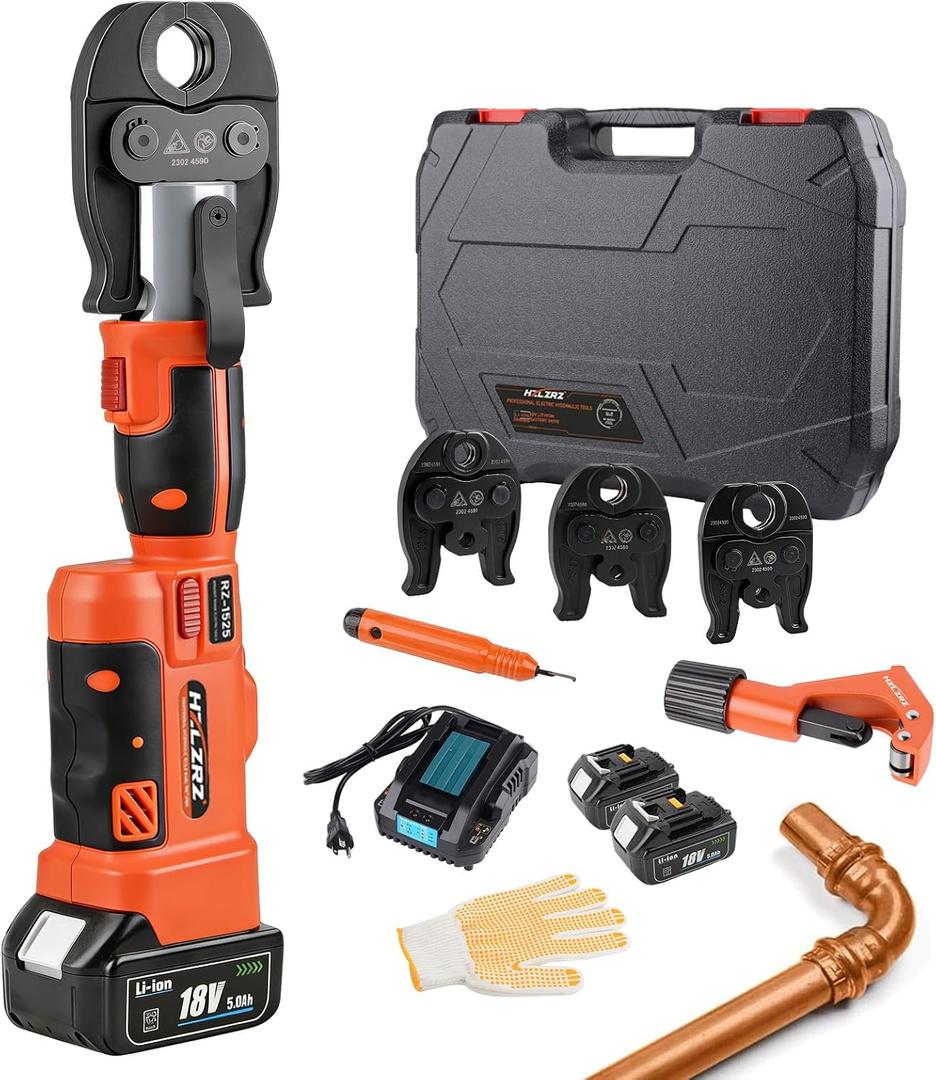 HZLZRZ Pro Press Tool with 1/2", 3/4", 1"Pro Press Copper Crimper Tool with 12-Ton Hydraulic Power, Apply US Standard Copper Pipe or Stainless Steel Tube, Suitable for Plumber, RZ-1525