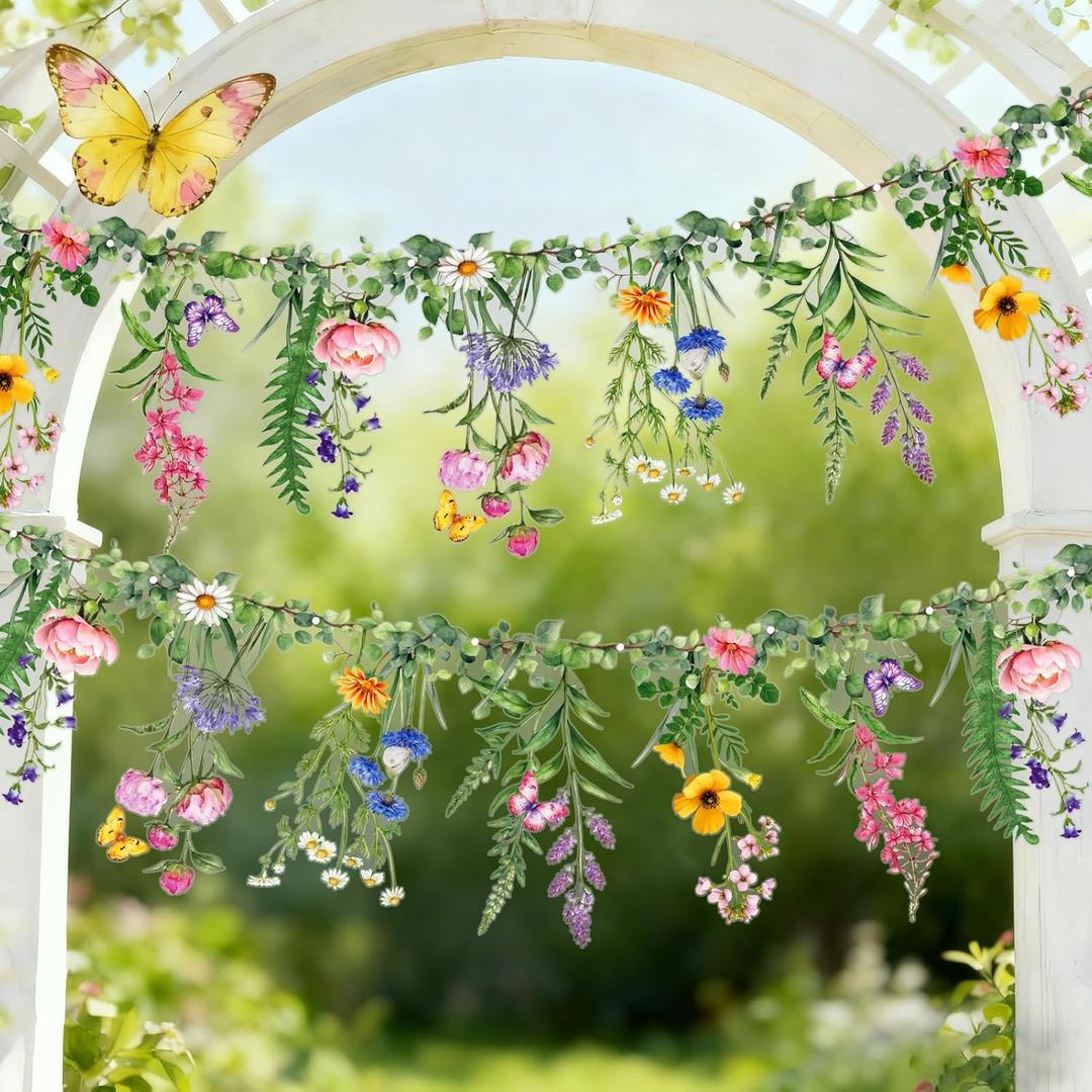 SUNBEAUTY Wildflower Banner 2 Pcs Super Long Garden Party Flower Spring Summer Reusable Garland for Enchanted Garden Woodland Tropical Theme Wedding Baby Shower Birthday Tea Supplies Girl Decorations