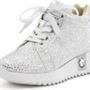 Women's Fashion Glitter Sneakers Platform Wedge Shoes Sparkly Rhinestone High Top Sneakers Trendy Sequin Shoes Wedding Bride Dress (9.5, White)