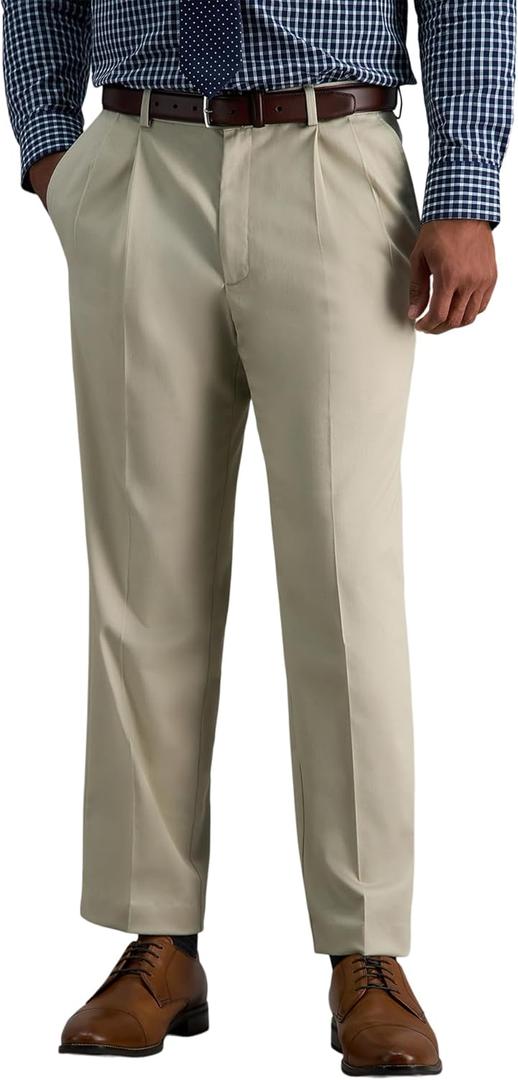 Haggar Men's Premium No Iron Khaki Classic Fit Expandable Waist Flat Front Pant Reg. and Big & Tall Sizes (40W x 29L)