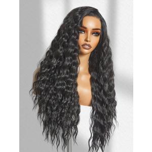 GORGIUS Ocean Wave Lace Front Wigs Pre Cut Glueless Side Part Closure Wig Synthetic Natural Black Long Wig 28 Inch (Ocean Wave#2B Natural Black)