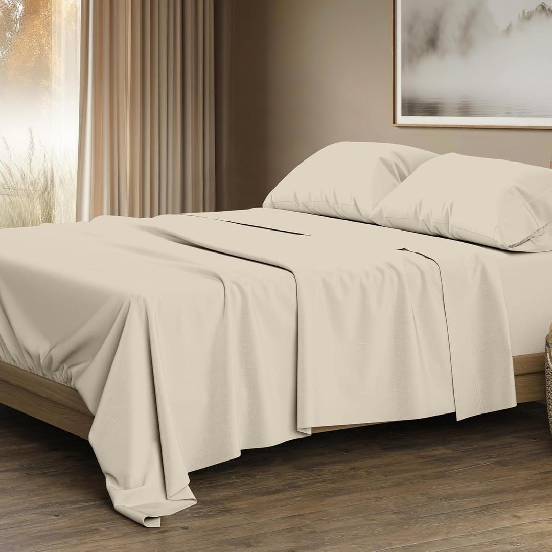 THREAD SPREAD 100% Egyptian Cotton Sheets Queen Size - 1500 Thread Count 4 PC Queen Sheet Set Egyptian Cotton, Sateen Weave Luxury Sheets Queen Size, High Thread Count Sheets, 17" Deep Pocket - Beige