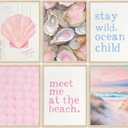 Pink Beach Preppy Wall art Coastal Granddaughter Aesthetic Room Painting Picture Wall Decor Shells Oyster Poster Print Artwork for Girls Room Girls Dorm Home Decoration (10L"x8W")