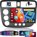 for Honda Civic 2001-2005 Fuluku Car Stereo with Wireless Carplay Android Auto, 9" Touch Screen Radio Dash Kit GPS Navigation WiFi Bluetooth SWC Mirror Link, Mic Backup Camera