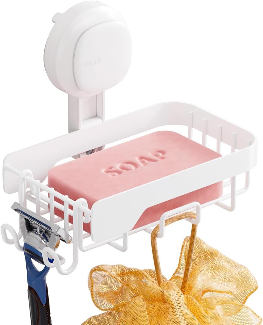 TAILI Soap Dish for Shower, Bar Soap Holder,Suction Visible Indicator,White